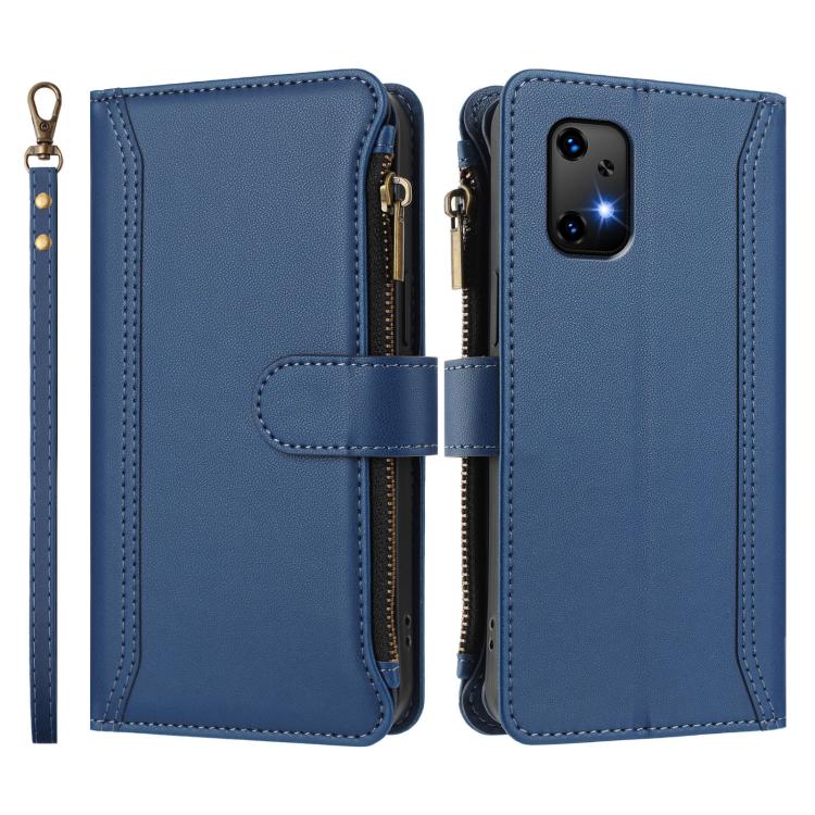 For Umidigi Bison X20 Magnetic Closure 9 Card Slots Zipper Leather Case with Hand Strap