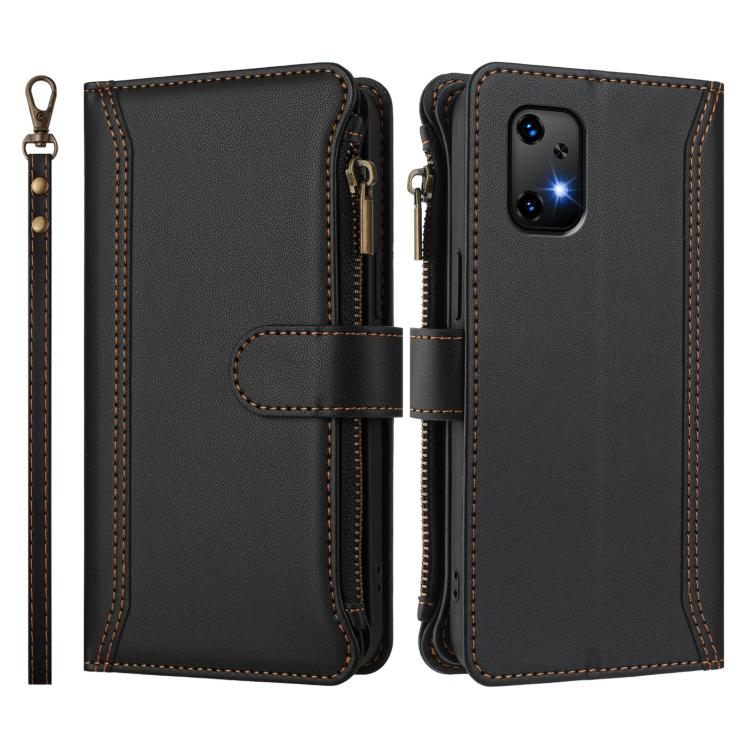 For Umidigi Bison X20 Magnetic Closure 9 Card Slots Zipper Leather Case with Hand Strap