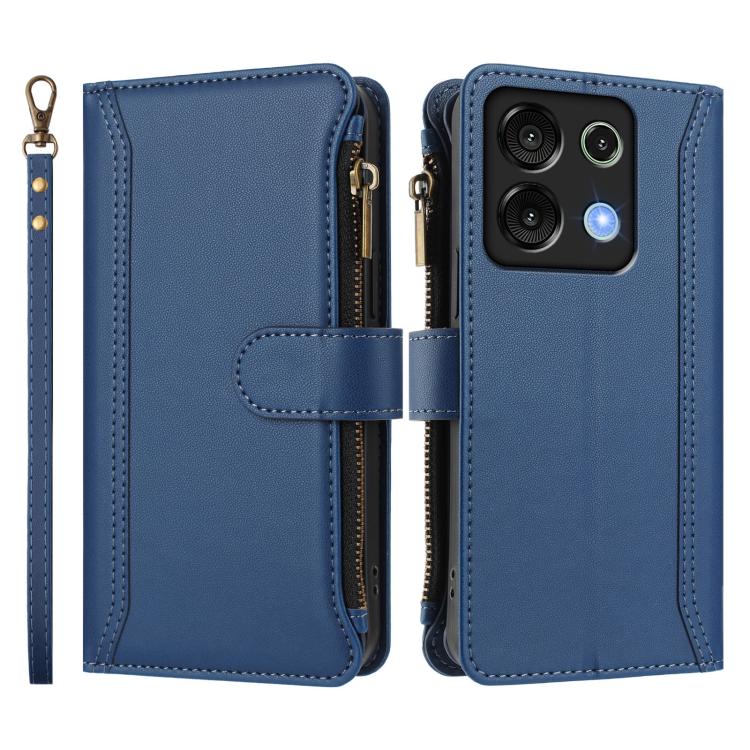 For Umidigi G9 5G / Note 9 5G Magnetic Closure 9 Card Slots Zipper Leather Case with Hand Strap