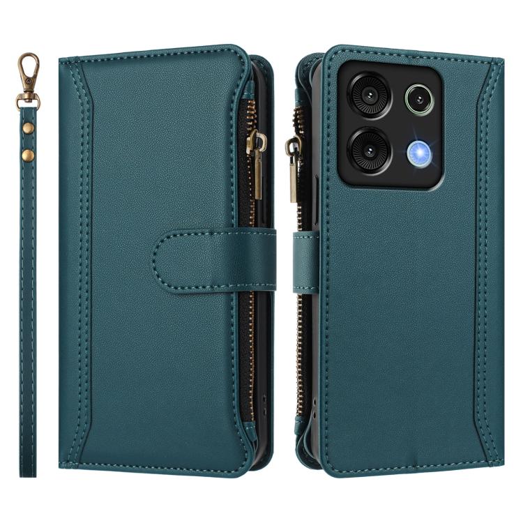 For Umidigi G9 5G / Note 9 5G Magnetic Closure 9 Card Slots Zipper Leather Case with Hand Strap