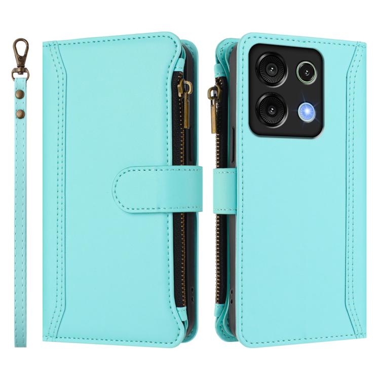 For Umidigi G9 5G / Note 9 5G Magnetic Closure 9 Card Slots Zipper Leather Case with Hand Strap