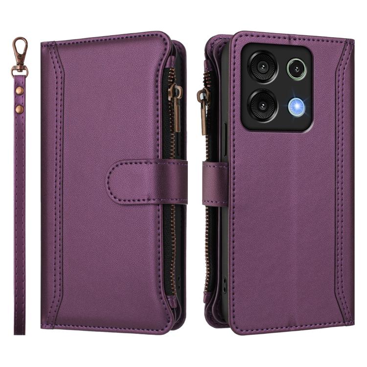 For Umidigi G9 5G / Note 9 5G Magnetic Closure 9 Card Slots Zipper Leather Case with Hand Strap