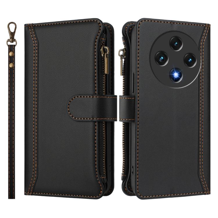 For Umidigi G100 Magnetic Closure 9 Card Slots Zipper Leather Case with Hand Strap