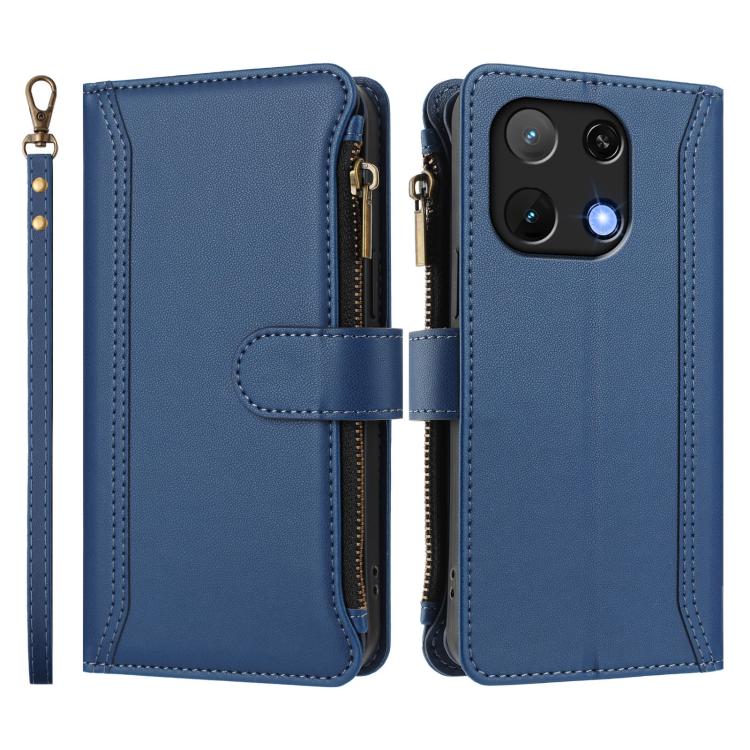 For Umidigi Note 90 Magnetic Closure 9 Card Slots Zipper Leather Case with Hand Strap