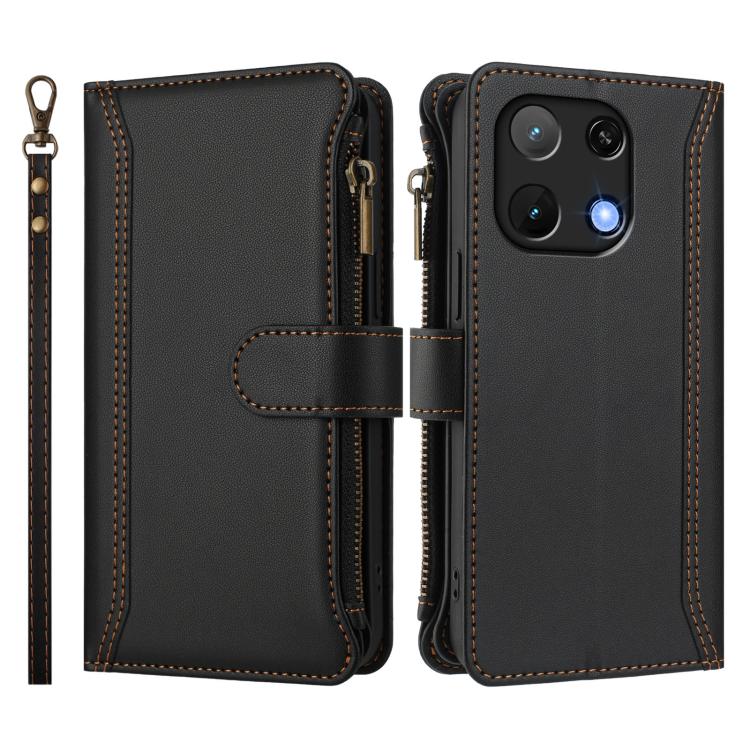 For Umidigi Note 90 Magnetic Closure 9 Card Slots Zipper Leather Case with Hand Strap