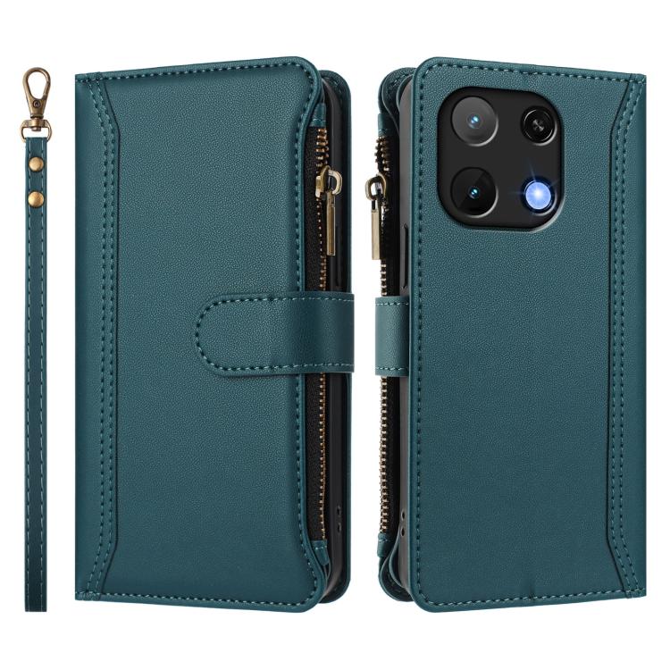 For Umidigi Note 90 Magnetic Closure 9 Card Slots Zipper Leather Case with Hand Strap