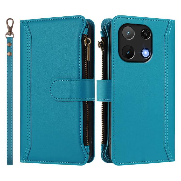 For Umidigi Note 90 Magnetic Closure 9 Card Slots Zipper Leather Case with Hand Strap