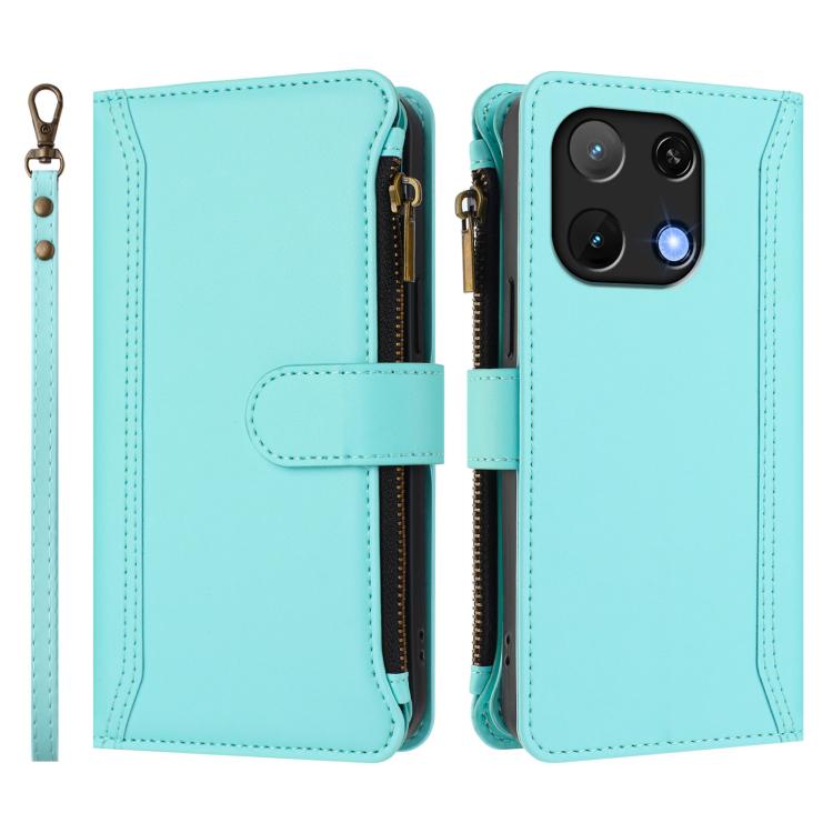 For Umidigi Note 90 Magnetic Closure 9 Card Slots Zipper Leather Case with Hand Strap