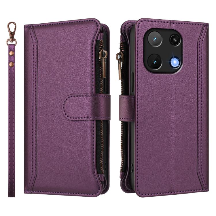 For Umidigi Note 90 Magnetic Closure 9 Card Slots Zipper Leather Case with Hand Strap