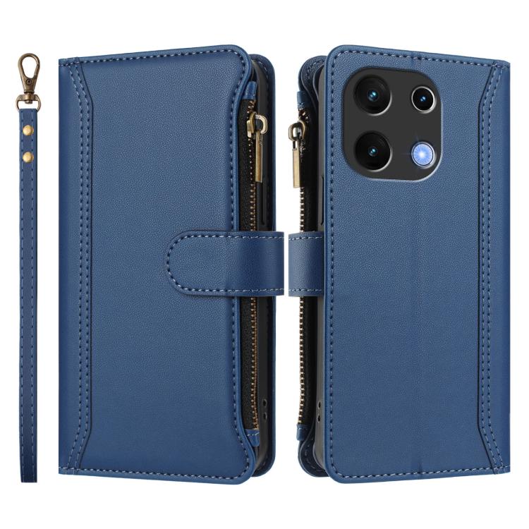 For Umidigi Note 100 Magnetic Closure 9 Card Slots Zipper Leather Case with Hand Strap