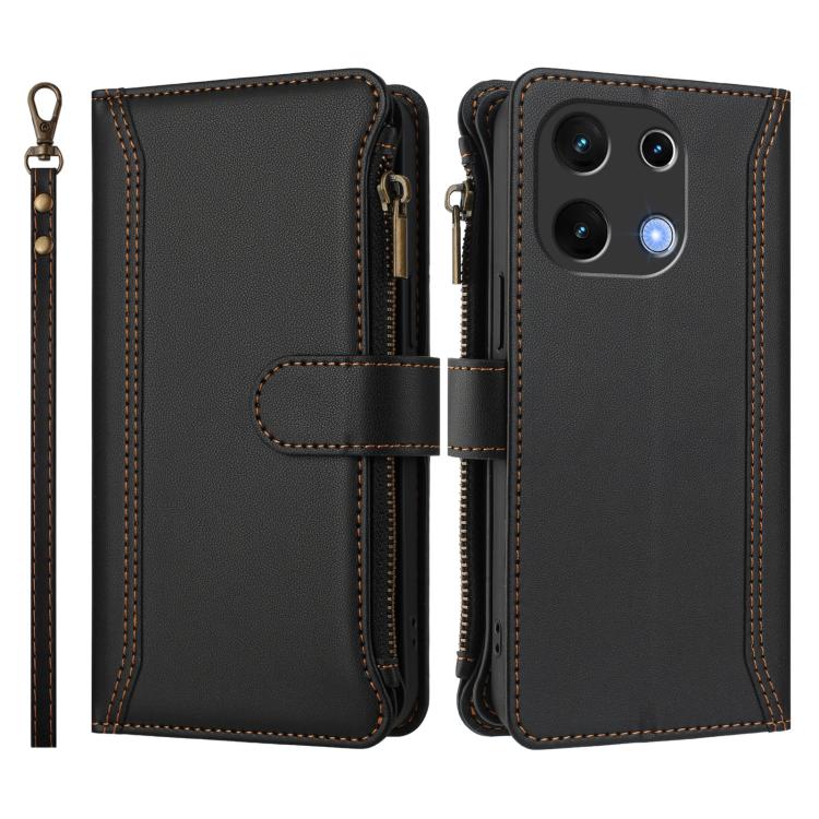 For Umidigi Note 100 Magnetic Closure 9 Card Slots Zipper Leather Case with Hand Strap