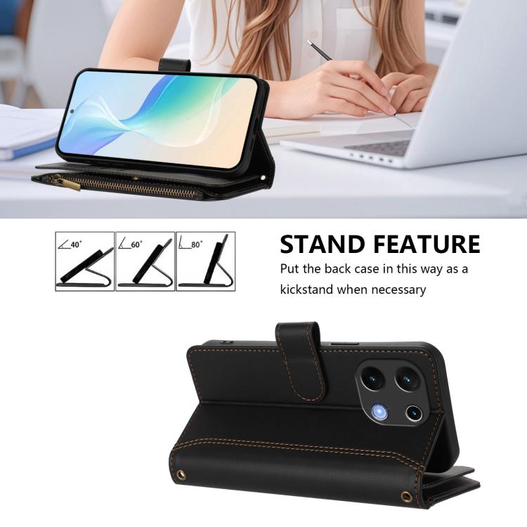 For Umidigi Note 100 Magnetic Closure 9 Card Slots Zipper Leather Case with Hand Strap