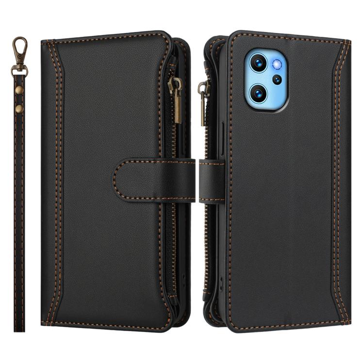 For Umidigi Power 7 Max Magnetic Closure 9 Card Slots Zipper Leather Case with Hand Strap