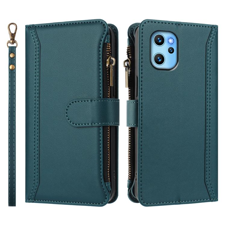 For Umidigi Power 7 Max Magnetic Closure 9 Card Slots Zipper Leather Case with Hand Strap