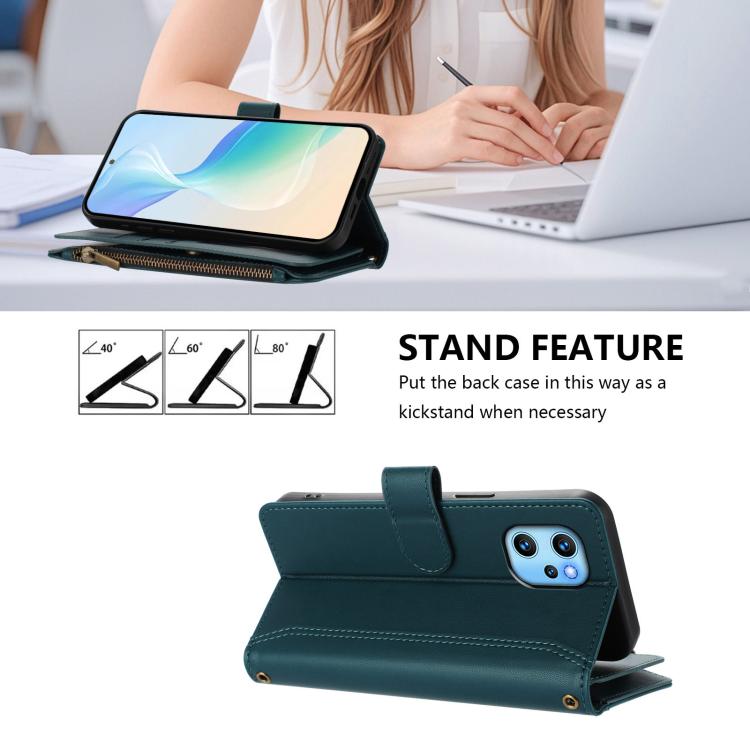 For Umidigi Power 7 Max Magnetic Closure 9 Card Slots Zipper Leather Case with Hand Strap