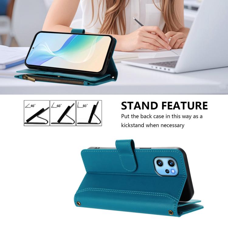 For Umidigi Power 7 Max Magnetic Closure 9 Card Slots Zipper Leather Case with Hand Strap