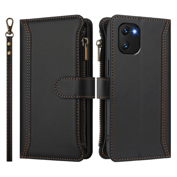 For Umidigi Power 7 / Power 7S Magnetic Closure 9 Card Slots Zipper Leather Case with Hand Strap
