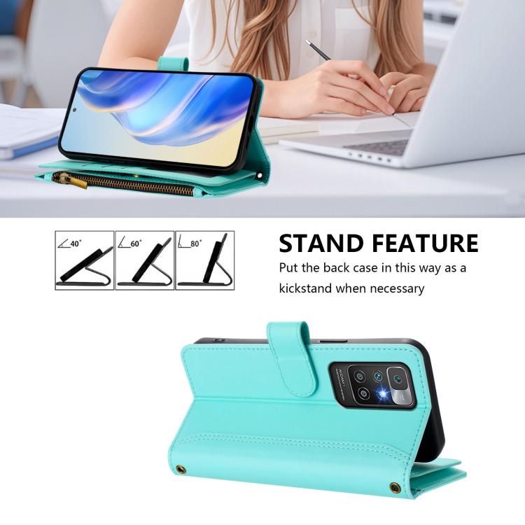 For Redmi 10 4G / 10 2022 Magnetic Closure 9 Card Slots Zipper Leather Case with Hand Strap