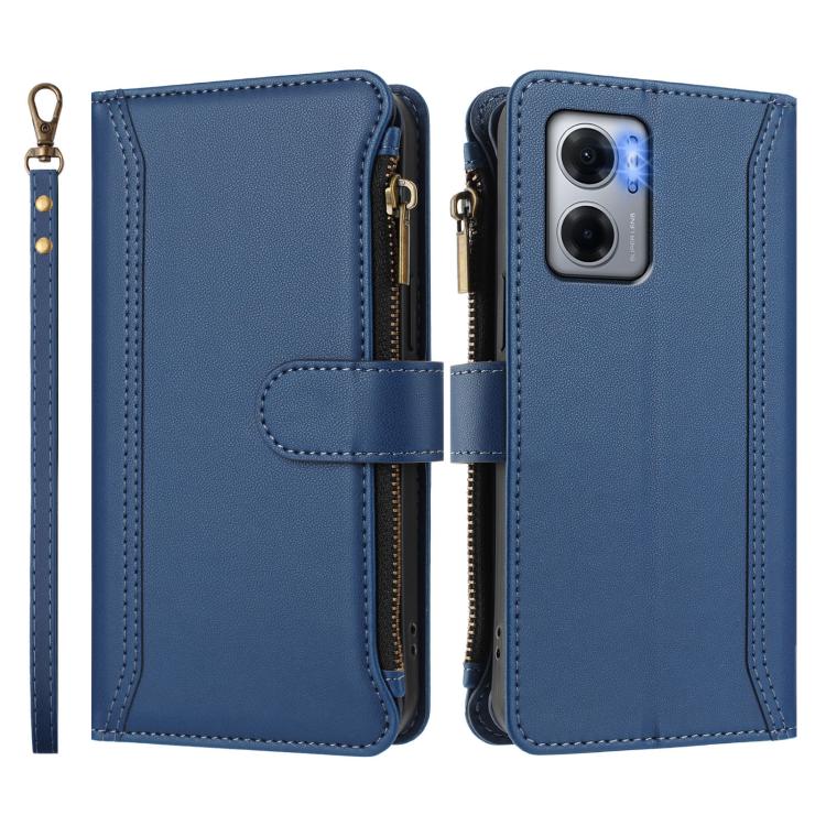 For Redmi 10 5G / Note 11E / 11 Prime 5G Magnetic Closure 9 Card Slots Zipper Leather Case with Hand Strap