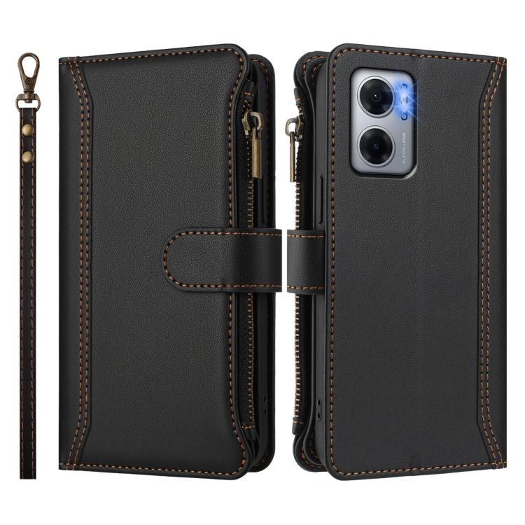 For Redmi 10 5G / Note 11E / 11 Prime 5G Magnetic Closure 9 Card Slots Zipper Leather Case with Hand Strap
