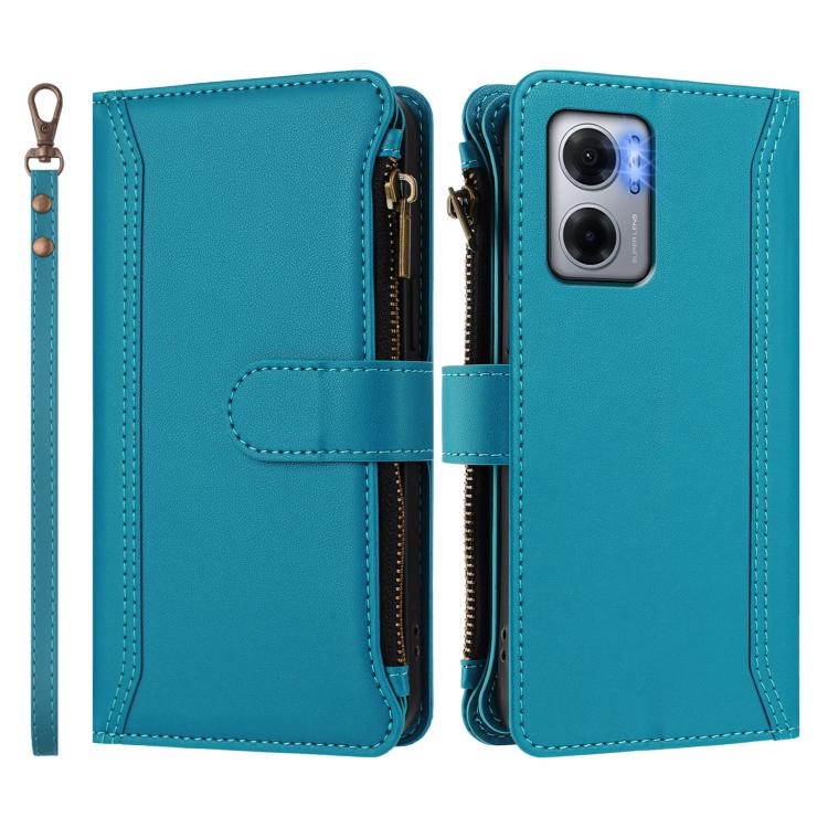 For Redmi 10 5G / Note 11E / 11 Prime 5G Magnetic Closure 9 Card Slots Zipper Leather Case with Hand Strap