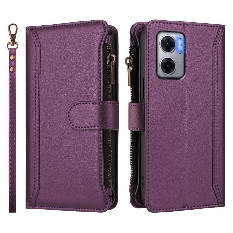 For Redmi 10 5G / Note 11E / 11 Prime 5G Magnetic Closure 9 Card Slots Zipper Leather Case with Hand Strap