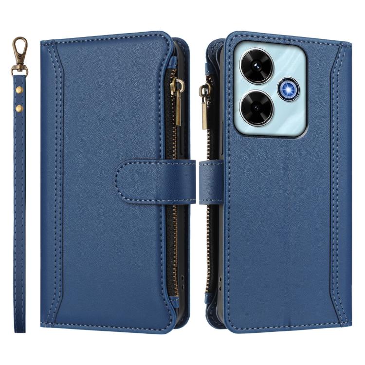 For Redmi 13x / Redmi 13 4G / 5G Magnetic Closure 9 Card Slots Zipper Leather Case with Hand Strap