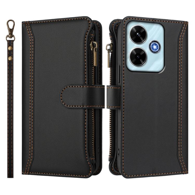 For Redmi 13x / Redmi 13 4G / 5G Magnetic Closure 9 Card Slots Zipper Leather Case with Hand Strap