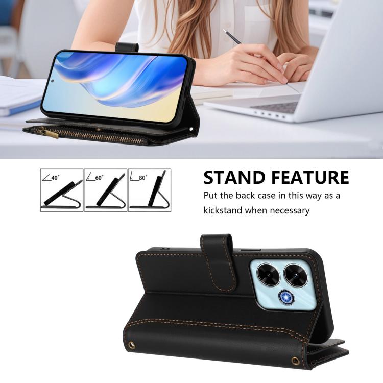 For Redmi 13x / Redmi 13 4G / 5G Magnetic Closure 9 Card Slots Zipper Leather Case with Hand Strap