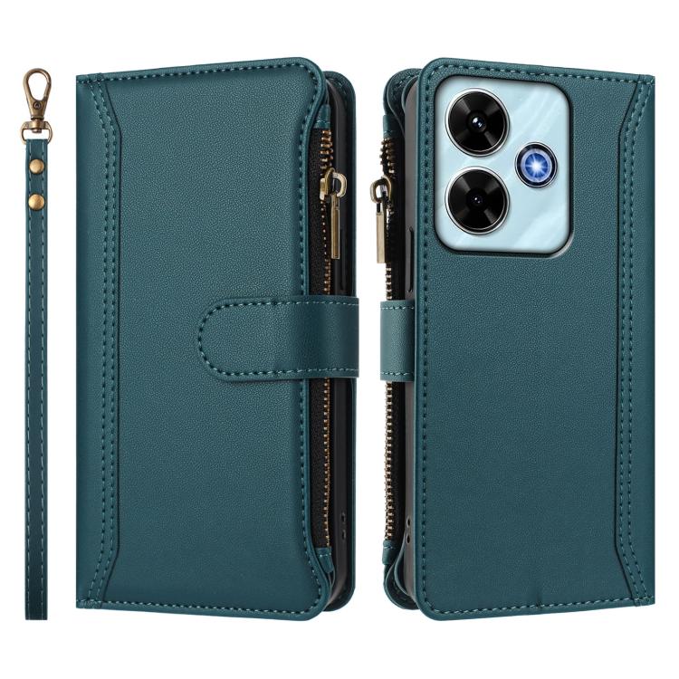 For Redmi 13x / Redmi 13 4G / 5G Magnetic Closure 9 Card Slots Zipper Leather Case with Hand Strap