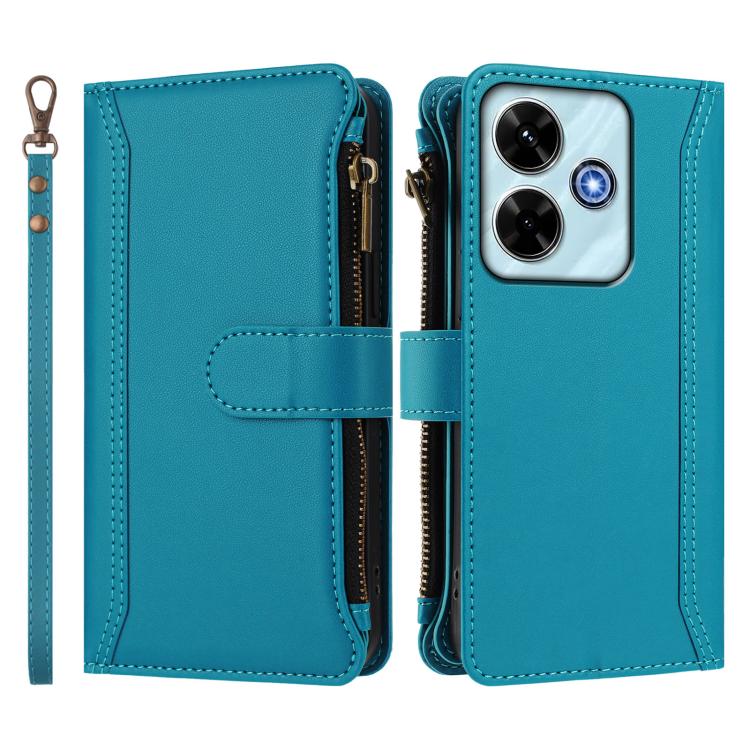 For Redmi 13x / Redmi 13 4G / 5G Magnetic Closure 9 Card Slots Zipper Leather Case with Hand Strap