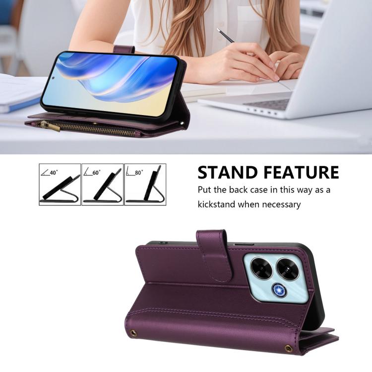 For Redmi 13x / Redmi 13 4G / 5G Magnetic Closure 9 Card Slots Zipper Leather Case with Hand Strap