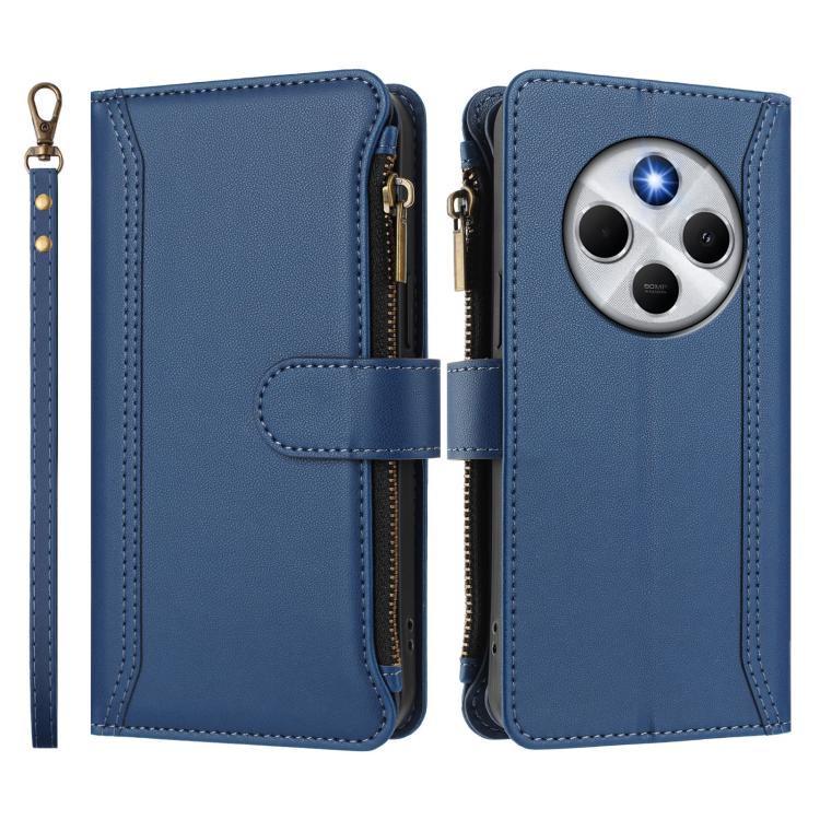 For Redmi 14C 4G / 14R 5G / A3 Pro Magnetic Closure 9 Card Slots Zipper Leather Case with Hand Strap