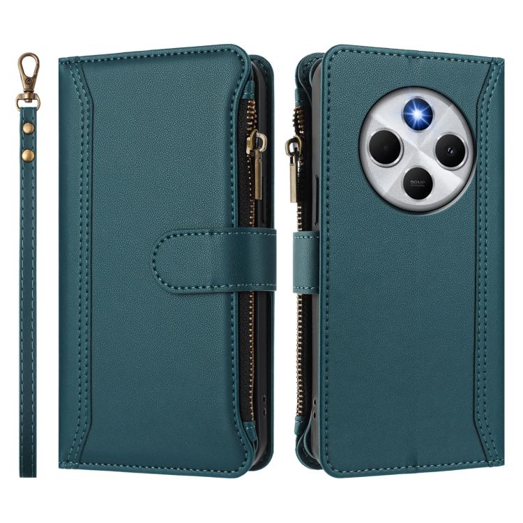 For Redmi 14C 4G / 14R 5G / A3 Pro Magnetic Closure 9 Card Slots Zipper Leather Case with Hand Strap
