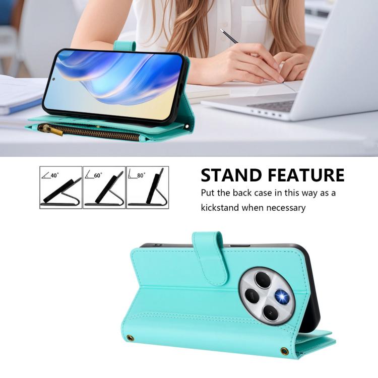 For Redmi 14C 4G / 14R 5G / A3 Pro Magnetic Closure 9 Card Slots Zipper Leather Case with Hand Strap