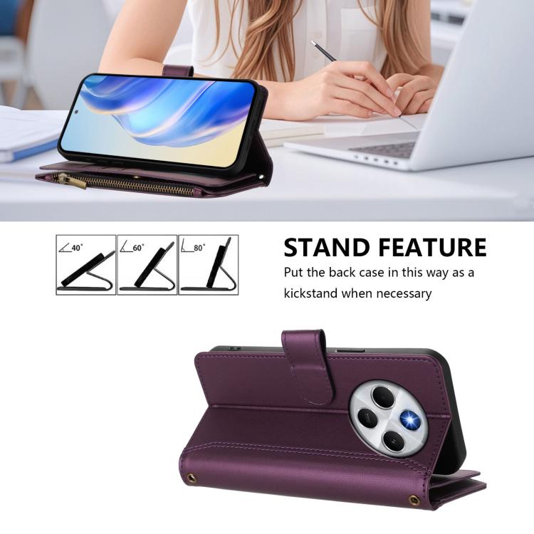 For Redmi 14C 4G / 14R 5G / A3 Pro Magnetic Closure 9 Card Slots Zipper Leather Case with Hand Strap