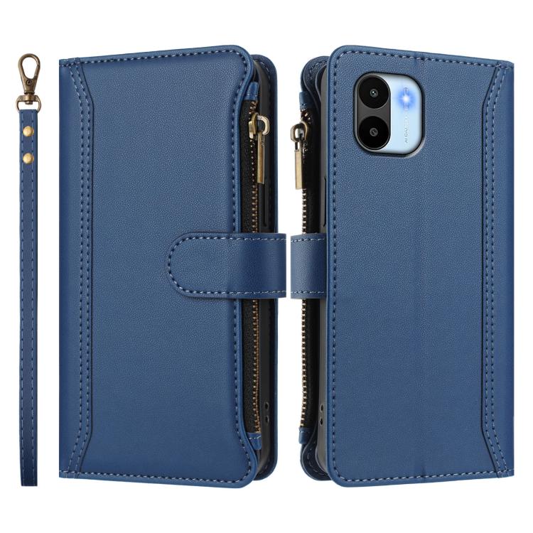 For Redmi A1 / A2 Magnetic Closure 9 Card Slots Zipper Leather Case with Hand Strap