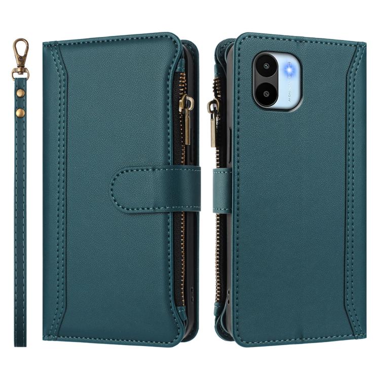 For Redmi A1 / A2 Magnetic Closure 9 Card Slots Zipper Leather Case with Hand Strap