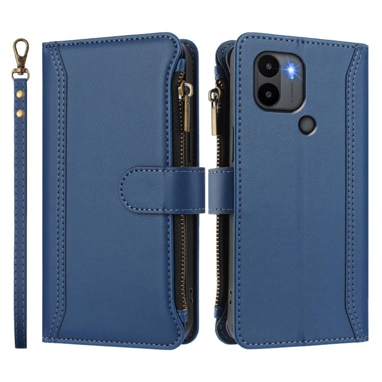 For Redmi A1+ / A2+ / Poco C50 / Poco C51 Magnetic Closure 9 Card Slots Zipper Leather Case with Hand Strap