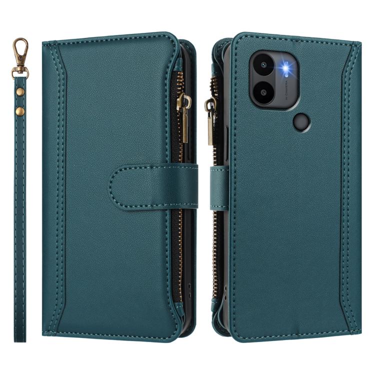 For Redmi A1+ / A2+ / Poco C50 / Poco C51 Magnetic Closure 9 Card Slots Zipper Leather Case with Hand Strap