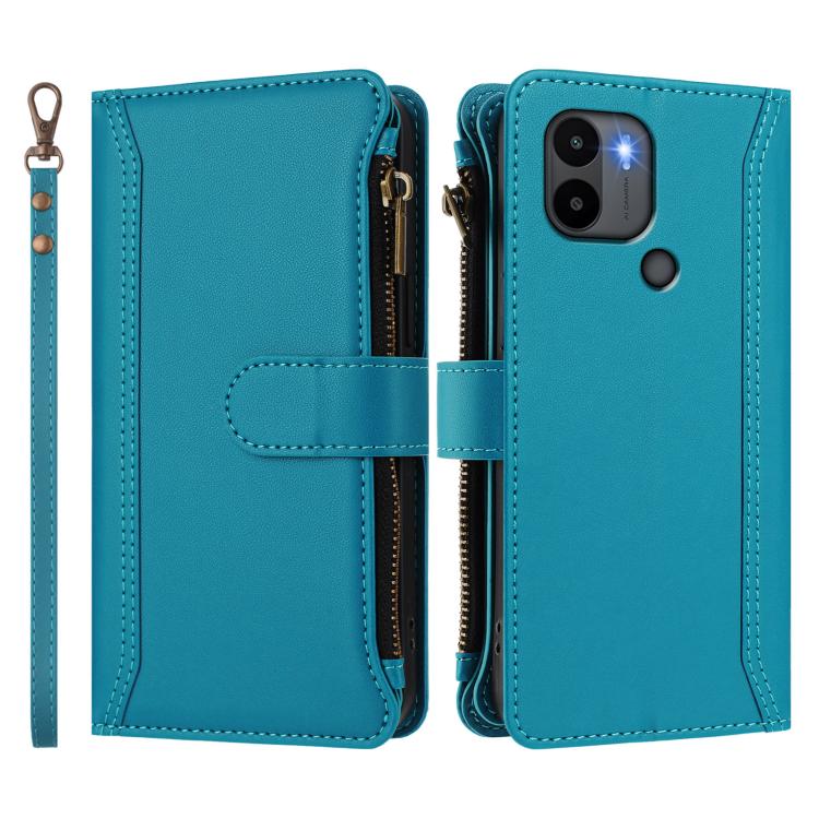 For Redmi A1+ / A2+ / Poco C50 / Poco C51 Magnetic Closure 9 Card Slots Zipper Leather Case with Hand Strap