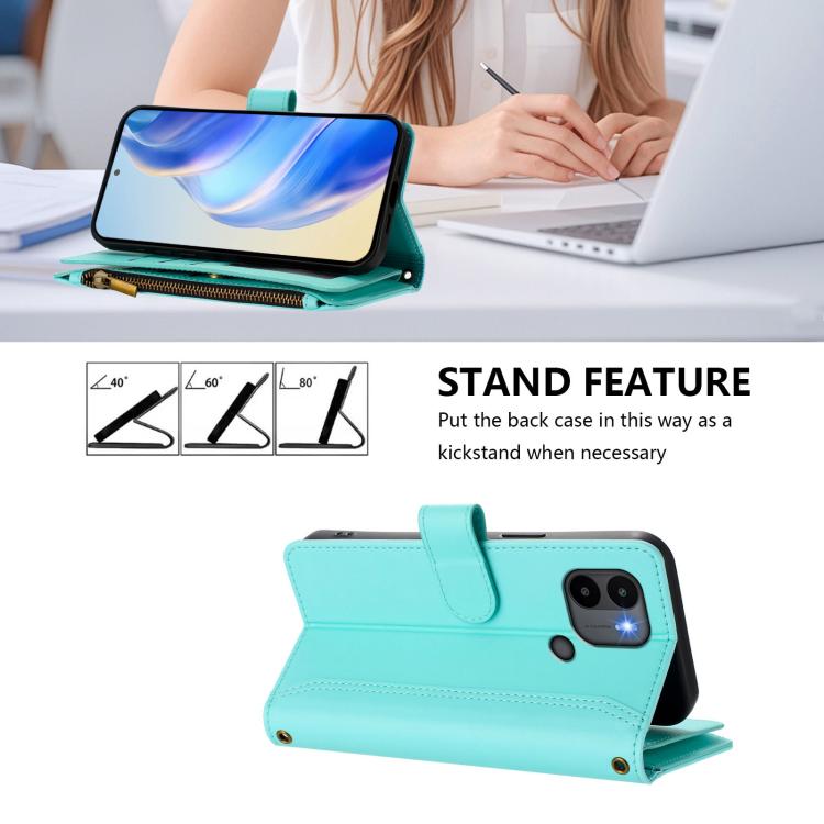 For Redmi A1+ / A2+ / Poco C50 / Poco C51 Magnetic Closure 9 Card Slots Zipper Leather Case with Hand Strap