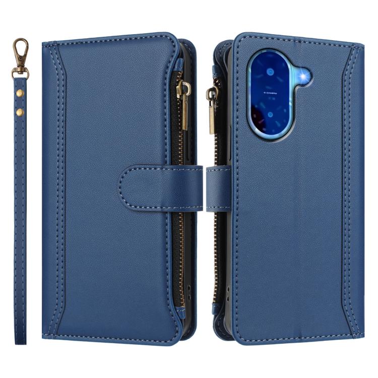 For Redmi A5 4G 173.3mm Magnetic Closure 9 Card Slots Zipper Leather Case with Hand Strap