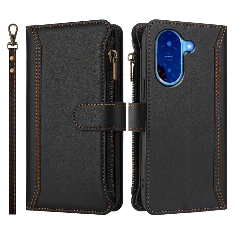 For Redmi A5 4G 173.3mm Magnetic Closure 9 Card Slots Zipper Leather Case with Hand Strap