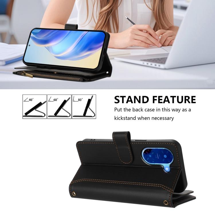 For Redmi A5 4G 173.3mm Magnetic Closure 9 Card Slots Zipper Leather Case with Hand Strap