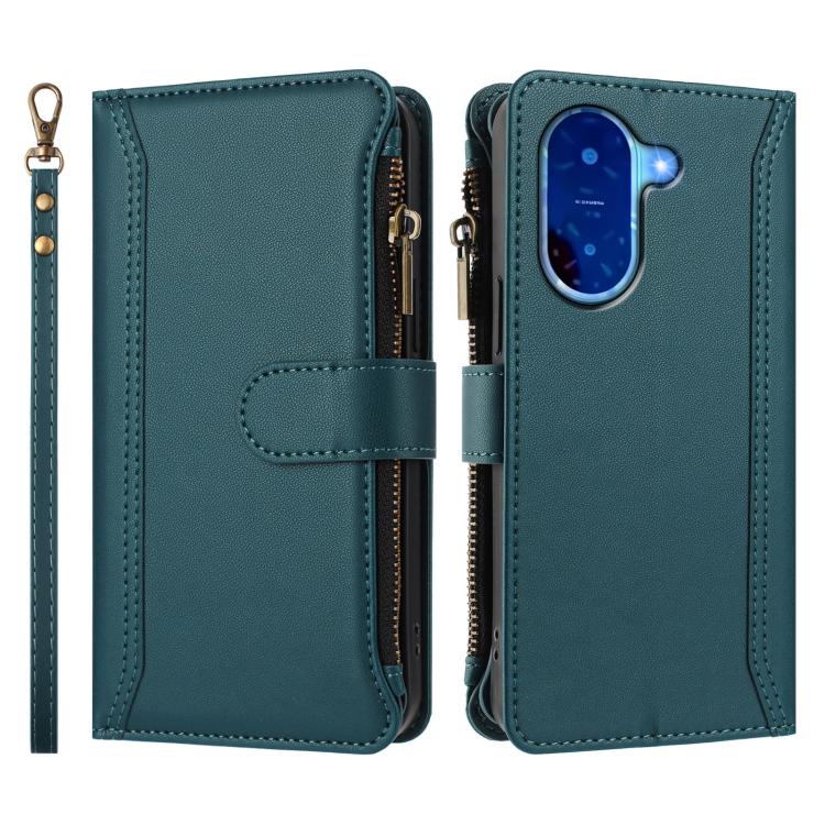 For Redmi A5 4G 173.3mm Magnetic Closure 9 Card Slots Zipper Leather Case with Hand Strap