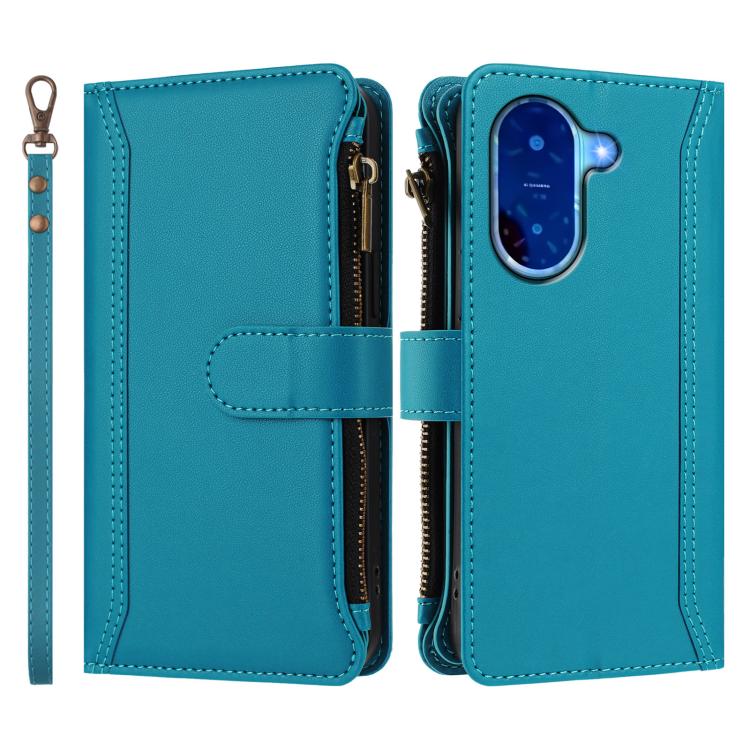For Redmi A5 4G 173.3mm Magnetic Closure 9 Card Slots Zipper Leather Case with Hand Strap