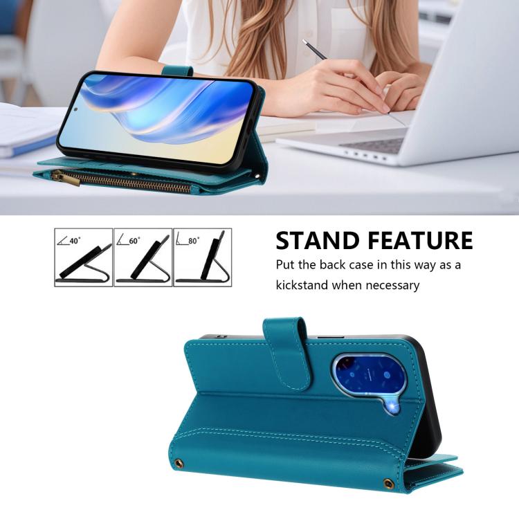 For Redmi A5 4G 173.3mm Magnetic Closure 9 Card Slots Zipper Leather Case with Hand Strap