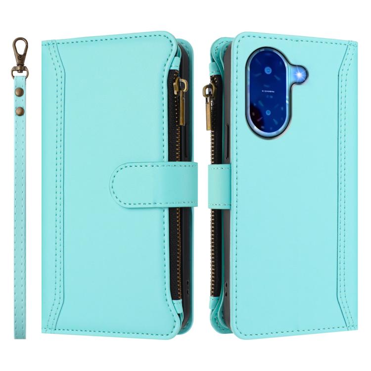 For Redmi A5 4G 173.3mm Magnetic Closure 9 Card Slots Zipper Leather Case with Hand Strap
