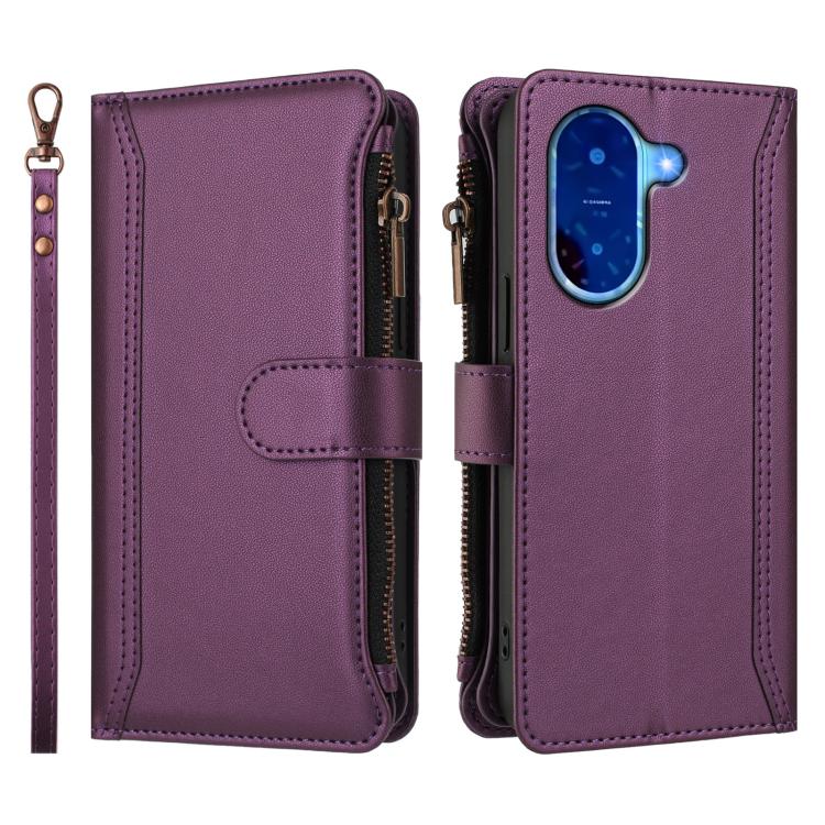 For Redmi A5 4G 173.3mm Magnetic Closure 9 Card Slots Zipper Leather Case with Hand Strap
